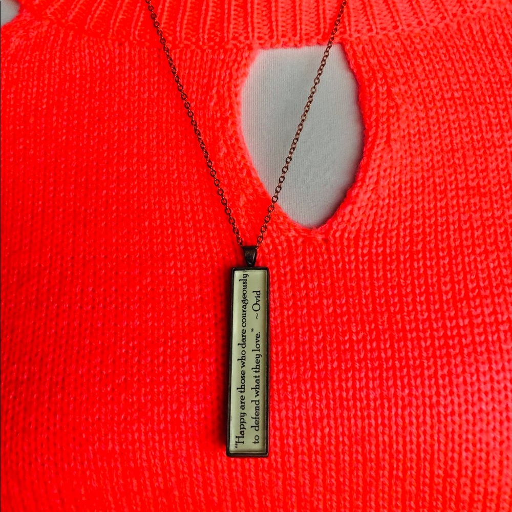 Rose gold love quote necklace